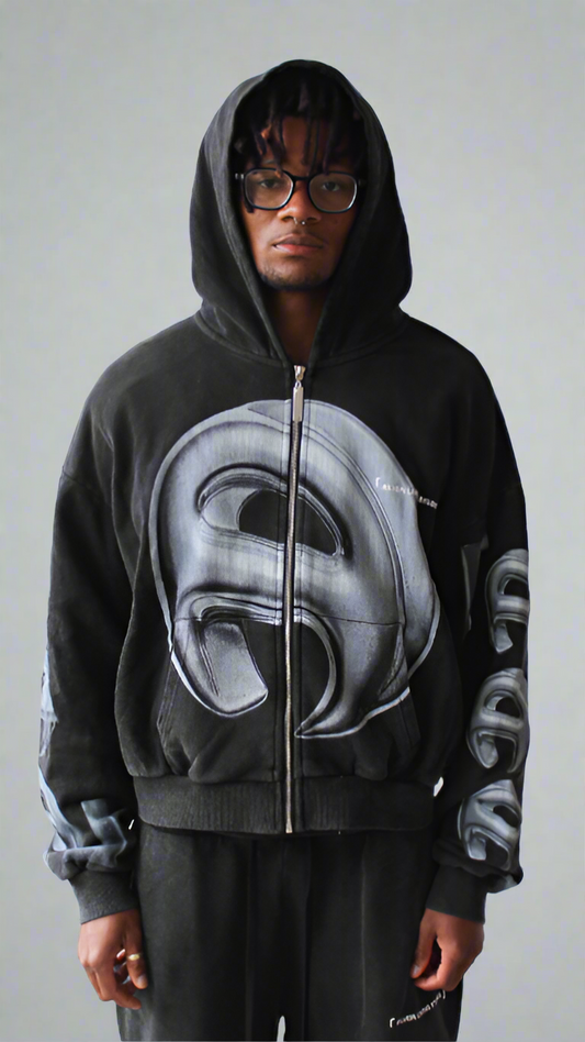 Vintage Wash Black Loungewear Zip Hoodie