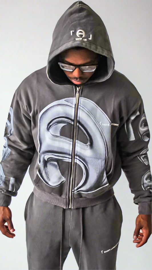 Vintage Wash Gray Loungewear Zip Hoodie