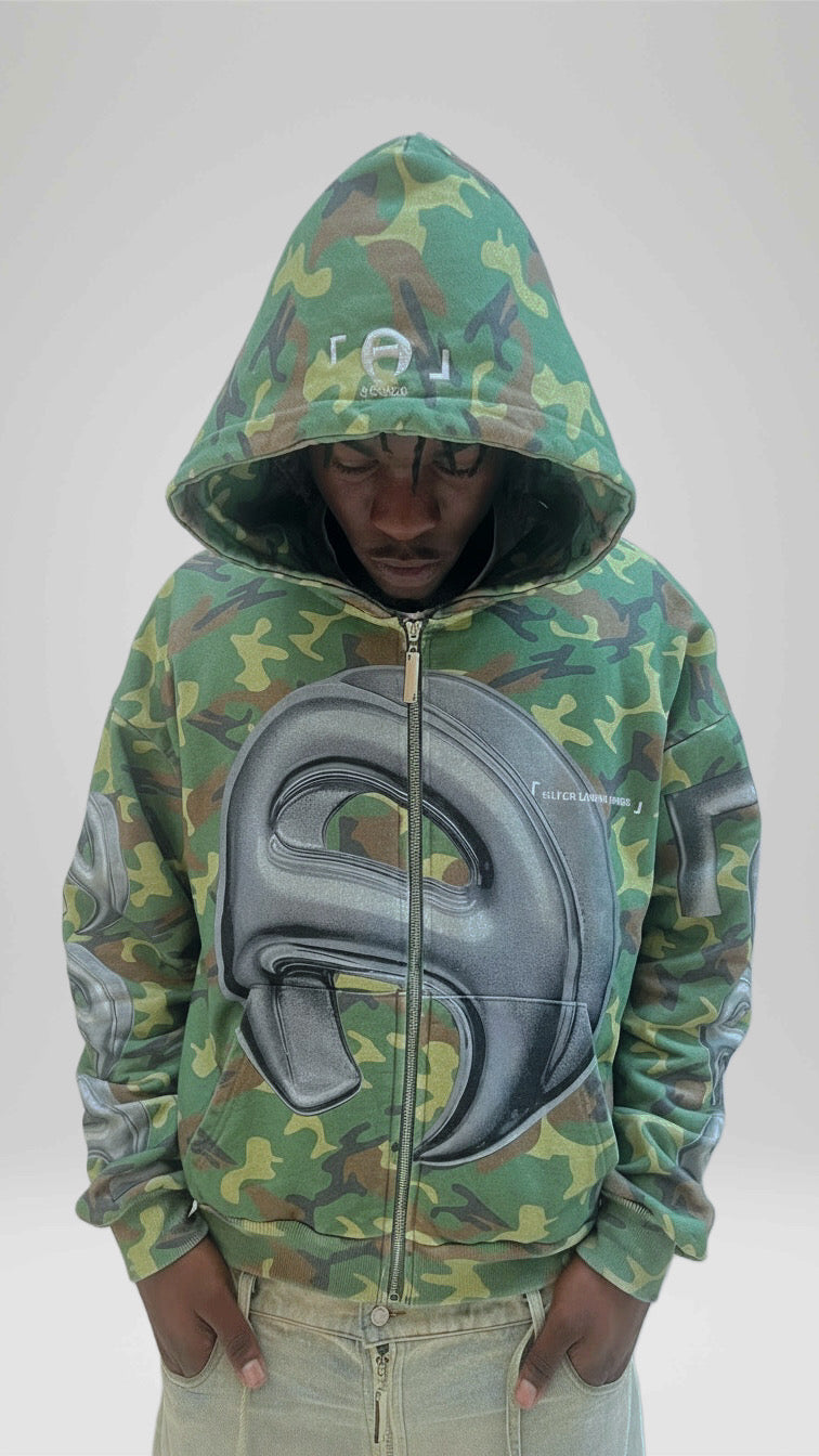 Vintage Wash Camo Loungewear Zip Hoodie