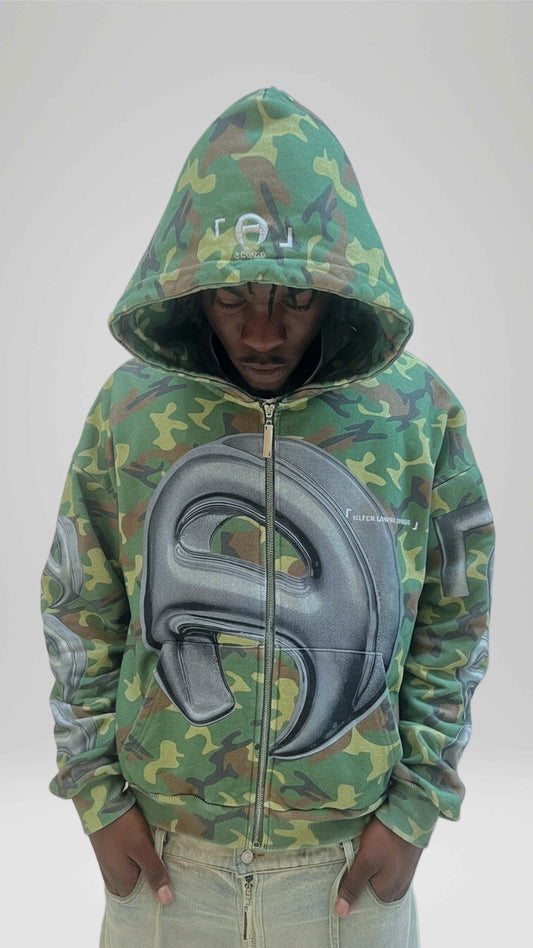 Vintage Wash Camo Loungewear Zip Hoodie