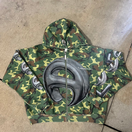 Vintage Wash Camo Loungewear Zip Hoodie