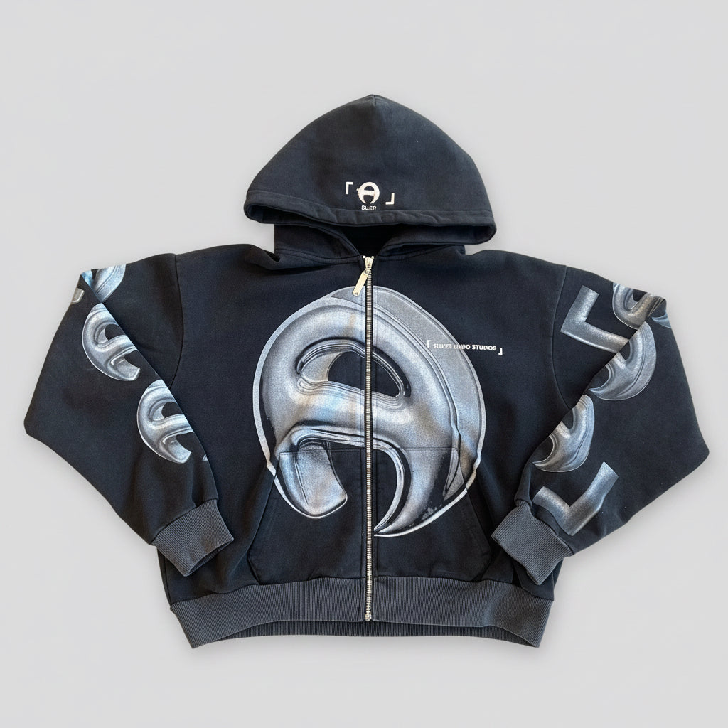 Vintage Wash Black Loungewear Zip Hoodie