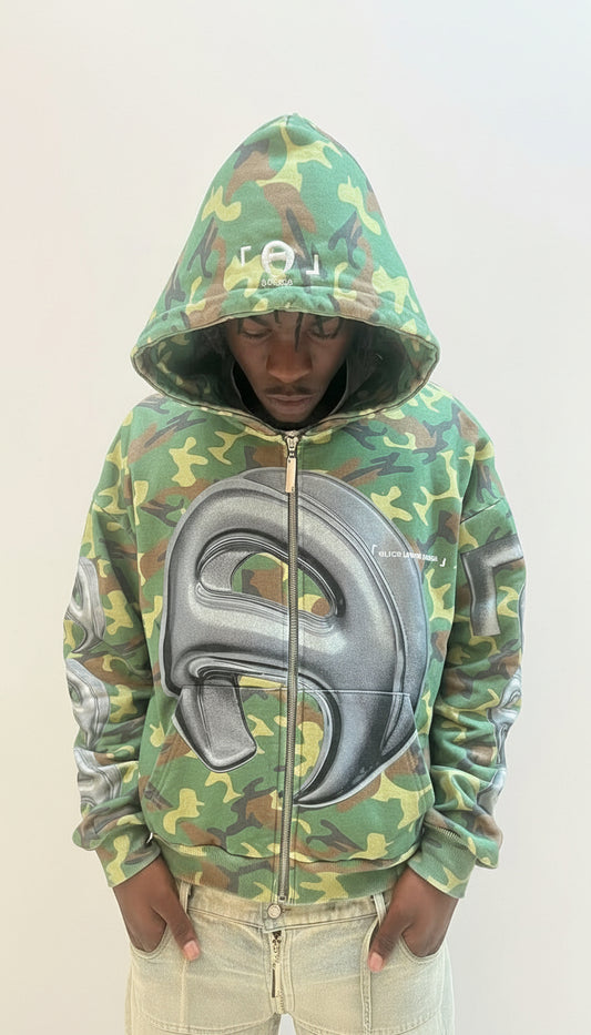 Vintage Wash Camo Loungewear Zip Hoodie