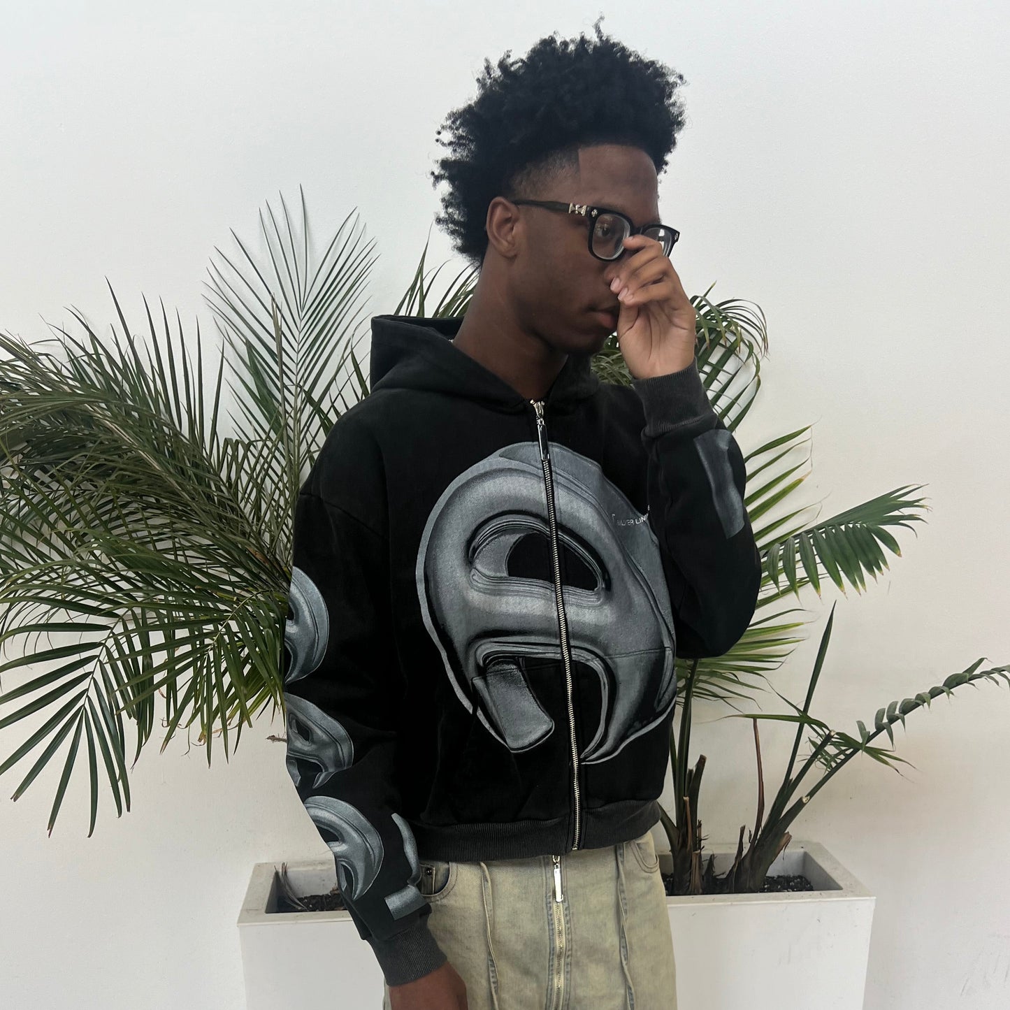 Vintage Wash Black Loungewear Zip Hoodie