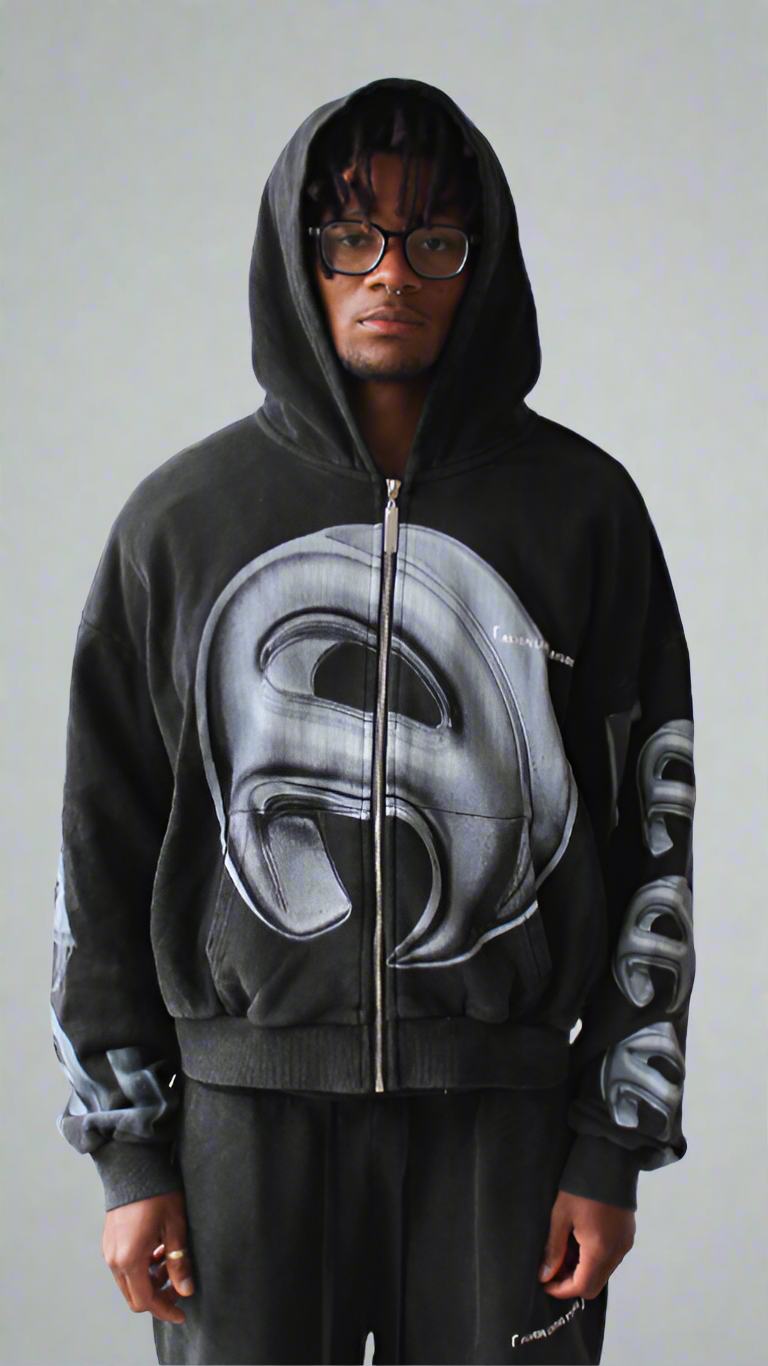 Vintage Wash Black Loungewear Zip Hoodie